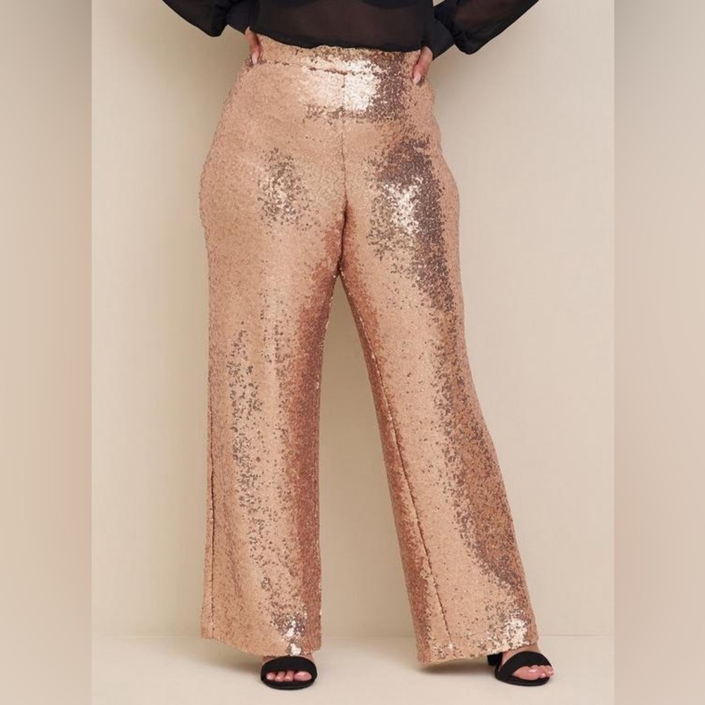 Torrid size 4 (26) Rose Gold Blazer and size 3 Tall (22-24) Pant Sequins Outfit - Picture 14 of 14